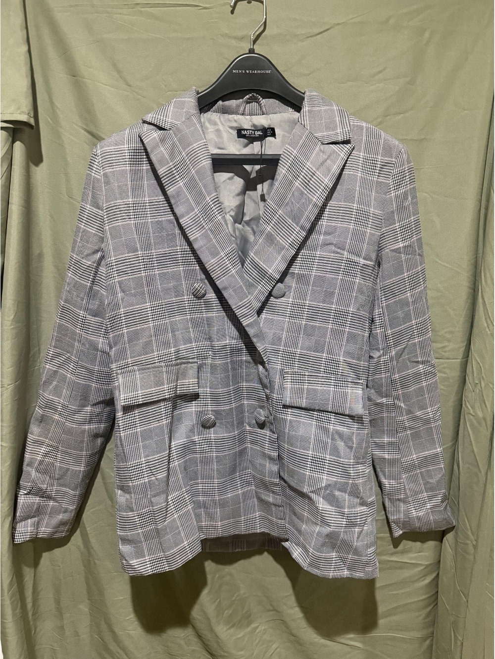 Nasty Gal gray plaid double breasted blazer
